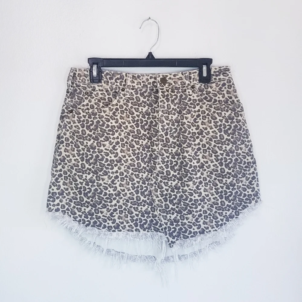 🌸 NEW Free People | Bailey Leopard‎ Print Denim Skirt 29